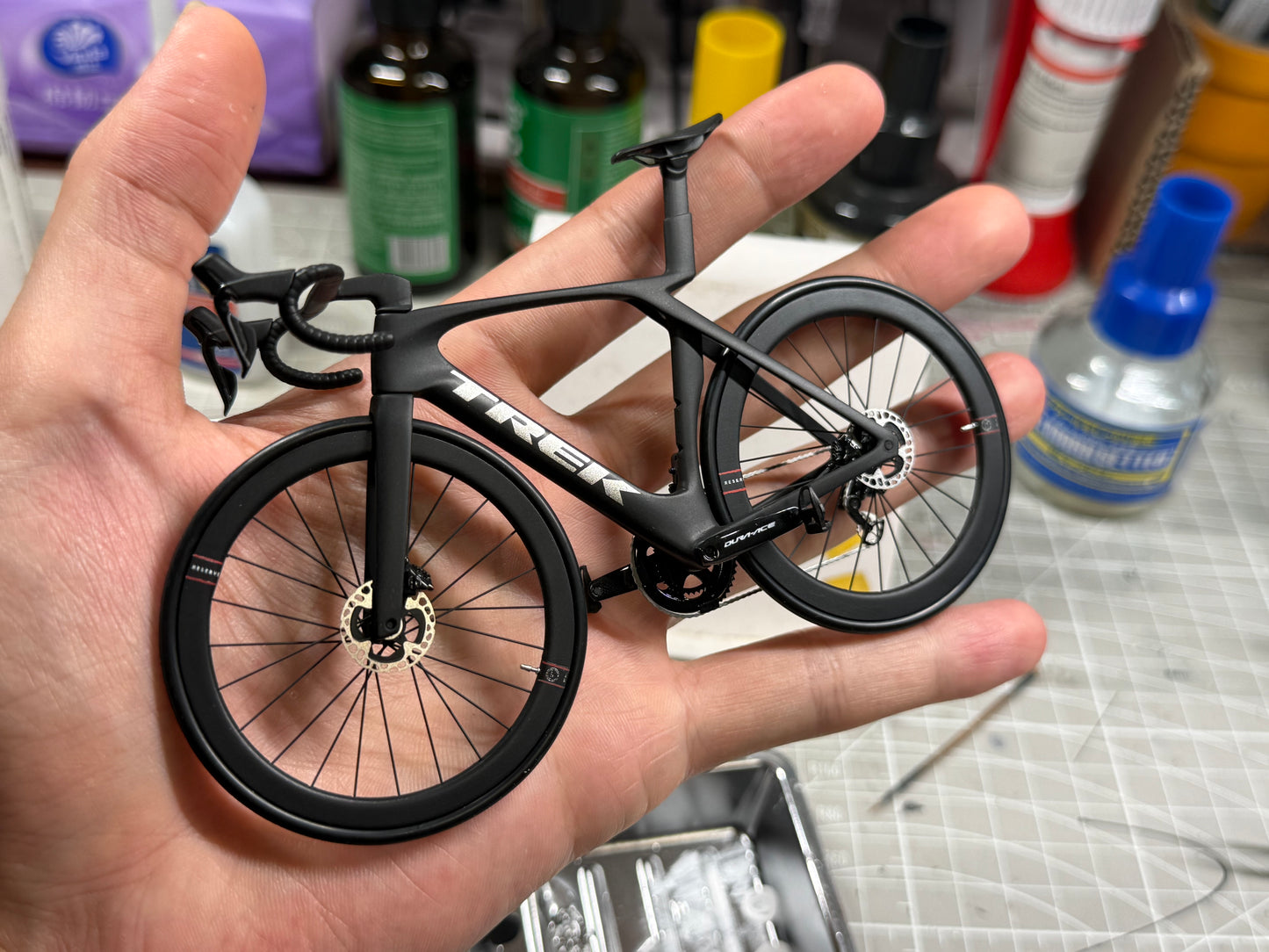 Trek Madone Gen8 Black Miniatures Model 1:12 Roadbike  | Scale Models | Dura Ace Reserve Wheelset Custom-Made Ultra Realistic