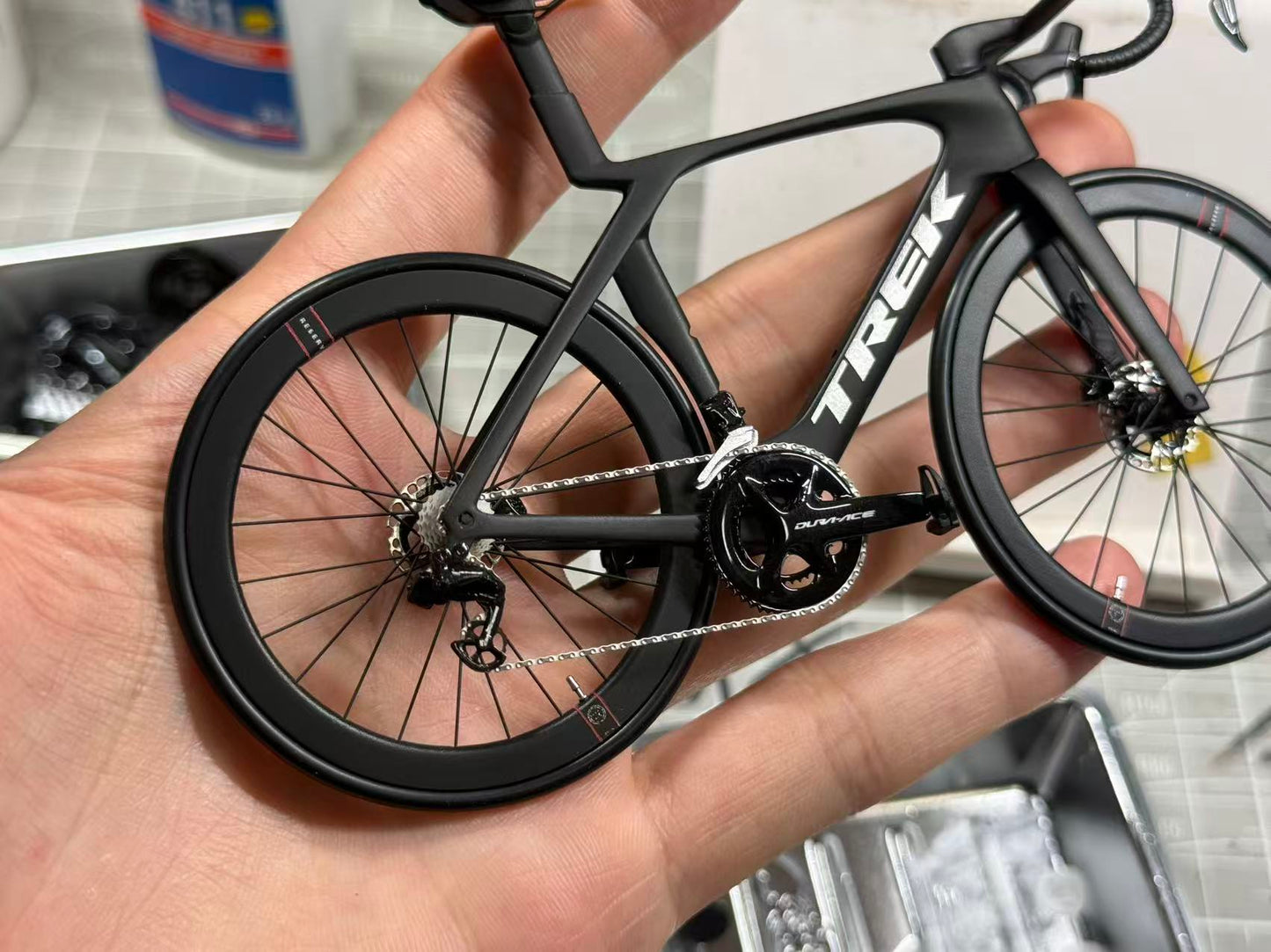 Trek Madone Gen8 Black Miniatures Model 1:12 Roadbike  | Scale Models | Dura Ace Reserve Wheelset Custom-Made Ultra Realistic